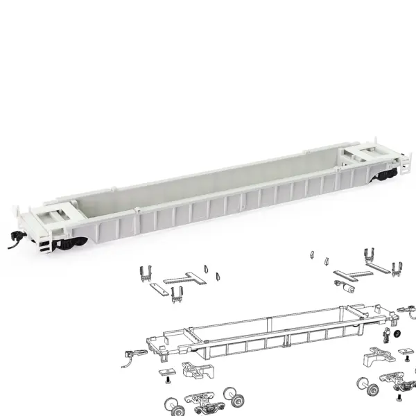 HO Scale 1:87 Blank 53' Well Car Model Kit - Image 2