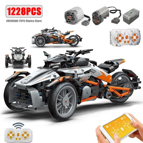 1228Pcs Remote Control Motorcycle Building Blocks