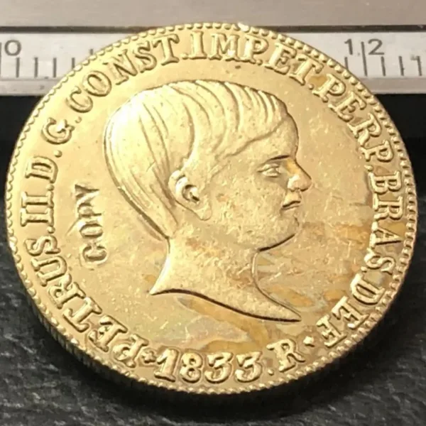 1833-R Brazil 4000 Reis Gold Plated Coin - Image 3