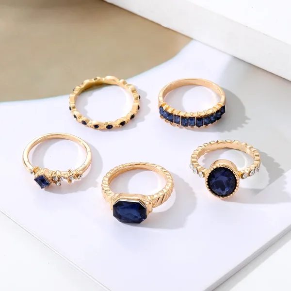 Bohemian Blue Crystal Rings Set for Women - Image 5