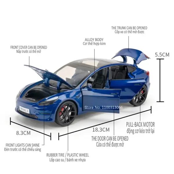 1:24 Tesla Model 3 Alloy Diecast Car Toy - Image 2