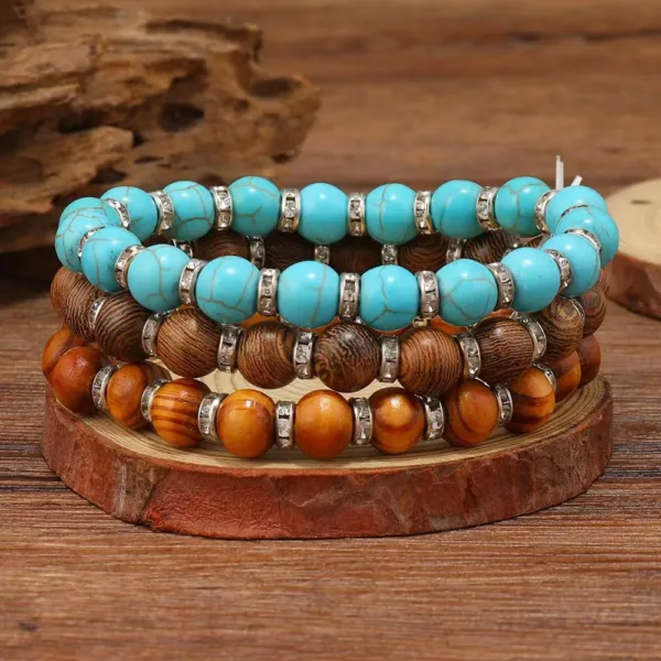 Vintage Wood Beads Charm Bracelets Set - Image 27