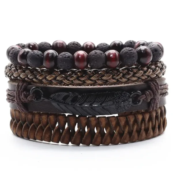 Multilayer Leather Charm Bracelets Set of 4 - Image 4