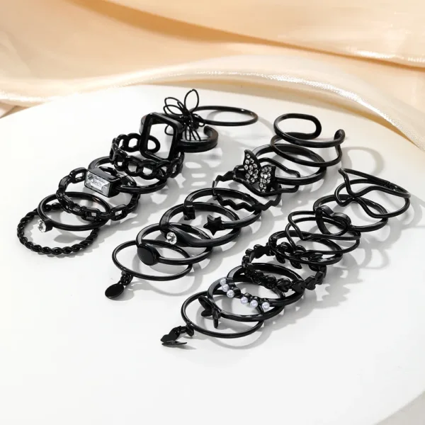 Punk Butterfly Heart Black Rings Set for Women - Image 6