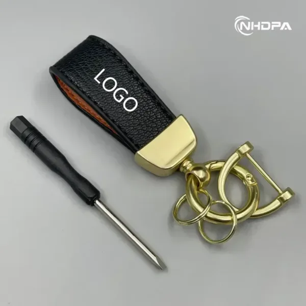 Leather Car Keychain with Metal Logos