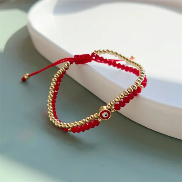 Evil Eye Beaded Bracelet with Red Crystals