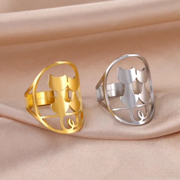 Three Cats Full Moon Adjustable Ring for Women - Image 6