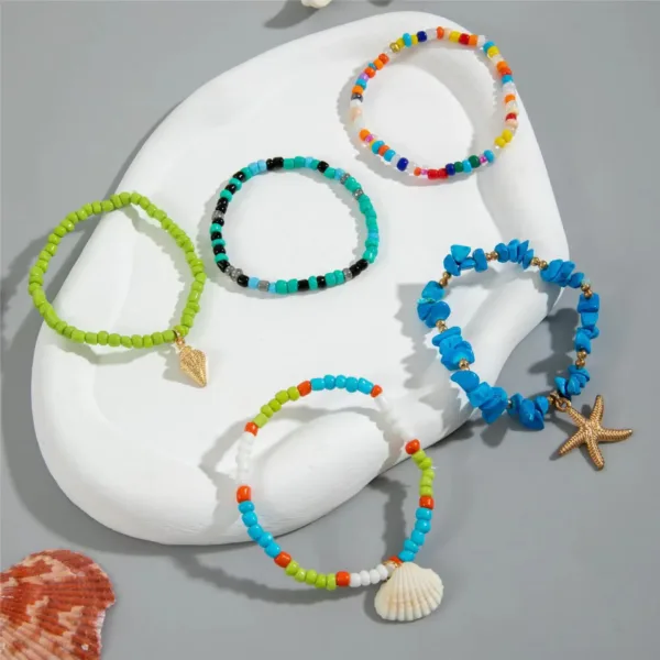 Blue Starfish Shell Bead Bracelets Set for Women - Image 2