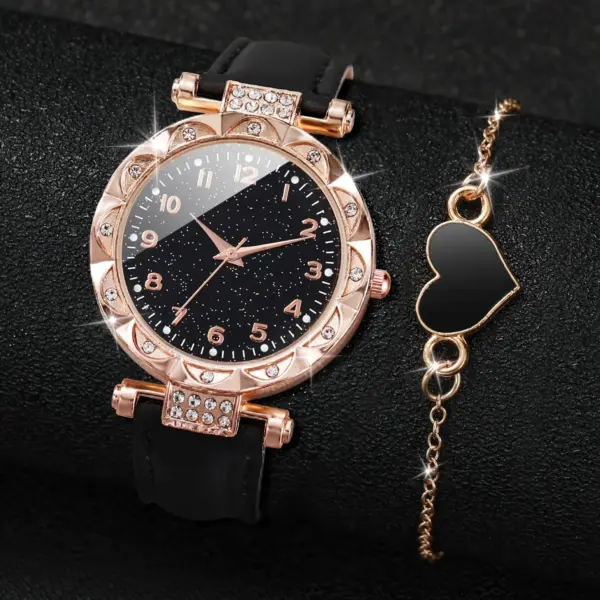 2PCS Women's Quartz Watch and Heart Bracelet - Image 2