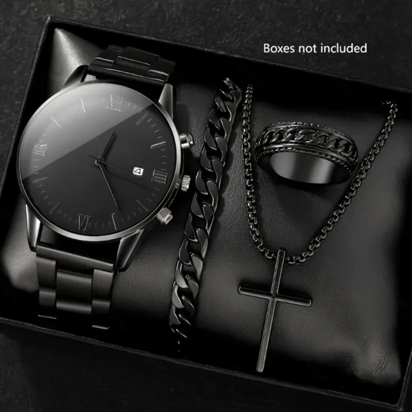 Men's Stylish Black Watch and Accessory Set