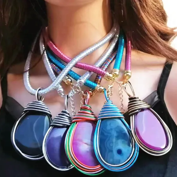 Trendy Multi-Color Natural Stone Pendant Necklace - Image 4