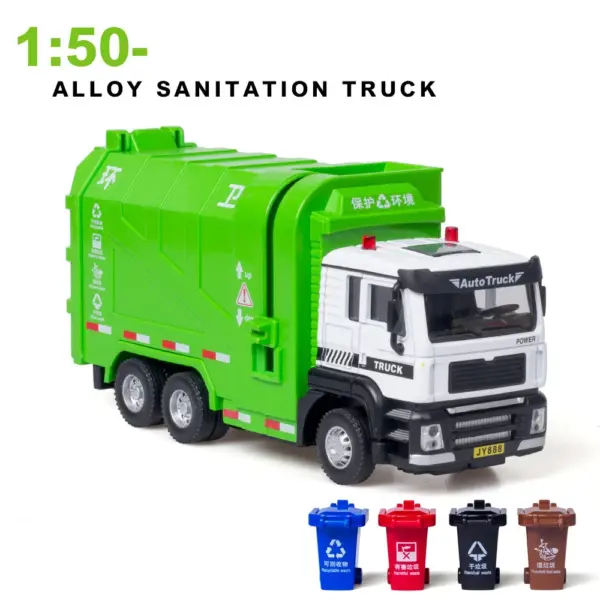 1/50 Diecast Garbage Truck Model Toy with Sound - Image 8