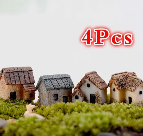 4Pcs Miniature Fairy Garden House Statues