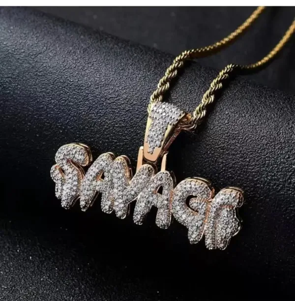 Iced Out Letter Pendant Necklace for Men - Image 2