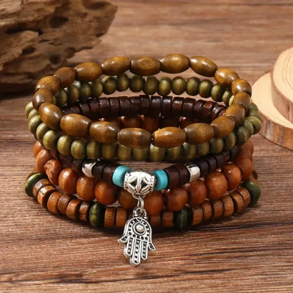 Adjustable Leather Beaded Wrap Bracelets Set - Image 4