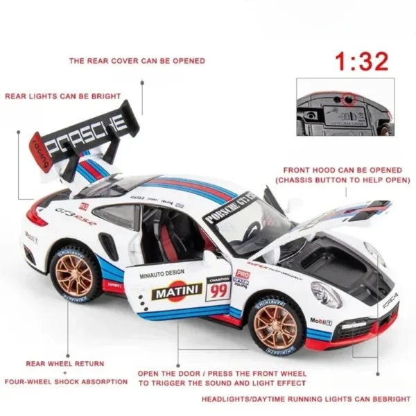 1:32 Metal Diecast Porsche 911 GT3 RSR Model - Image 2