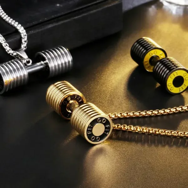 Fashion Barbell Dumbbell Pendant Necklace