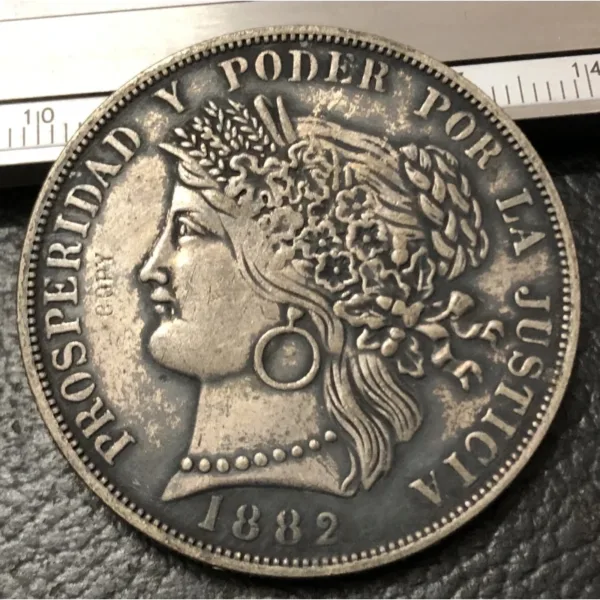 1882 Silver Plated 5 Pesetas Coin Replica - Image 3