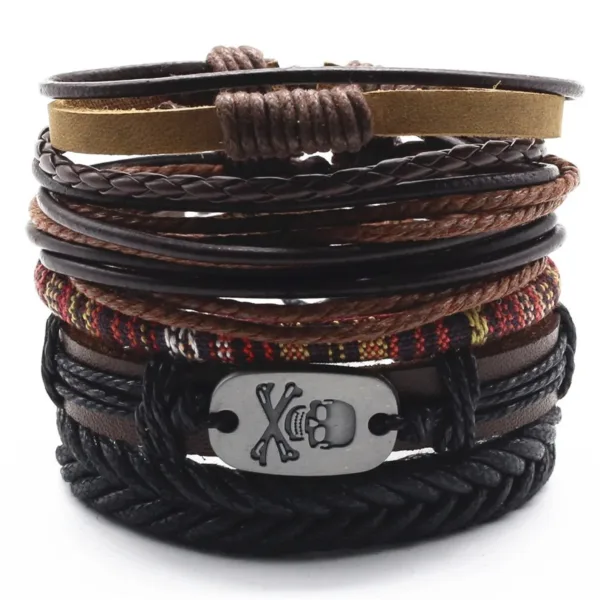 5 Piece Woven Leaf Feather Leather Bracelets - Image 10