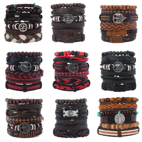 Adjustable Leather and Rope Bracelets Set