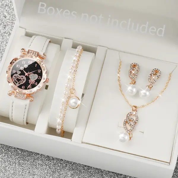 4-Piece Women's Rhinestone Watch and Jewelry Set