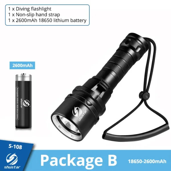 2000 Lumens IP68 Diving Flashlight with Battery - Image 10