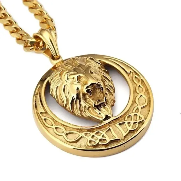 Lion Head Round Medal Pendant Necklace - Image 38