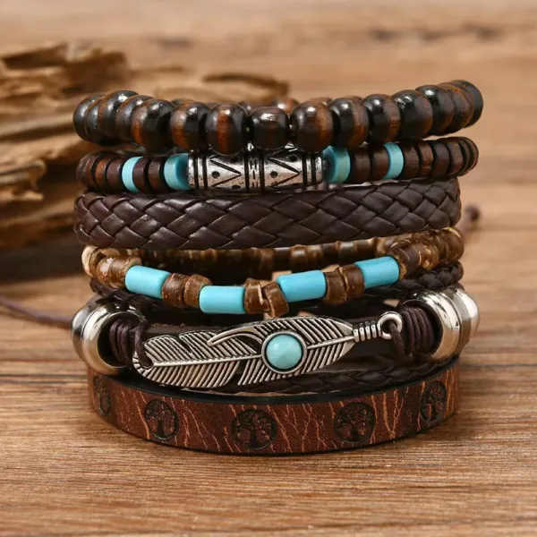 Bohemian Leather Wrap Bracelets Set of 5-6 - Image 10