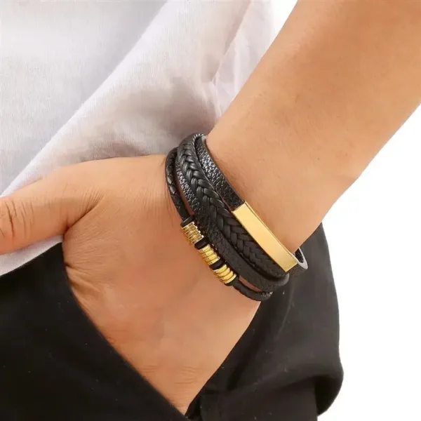 Men's Hand-Woven Leather Charm Bracelet - Image 3