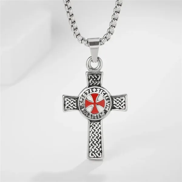 Punk Red Cross Templar Pendant Necklace - Image 3