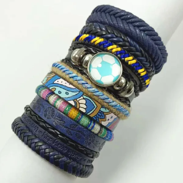 Black Evil Eye 10 Pcs Leather Bracelets Set - Image 5