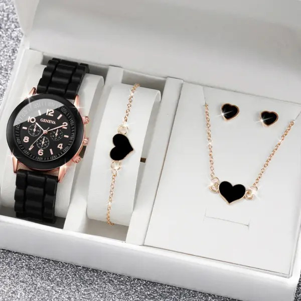 4pcs Women Quartz Watch and Jewelry Set