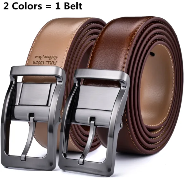 Men's Reversible Leather Dress Belt with Rotating Buckle