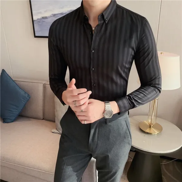 Men's Long Sleeve Striped Casual Shirt - Image 5