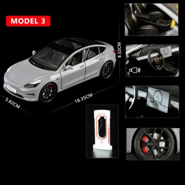 1:24 Tesla Model 3 Alloy Diecast Car Toy - Image 10