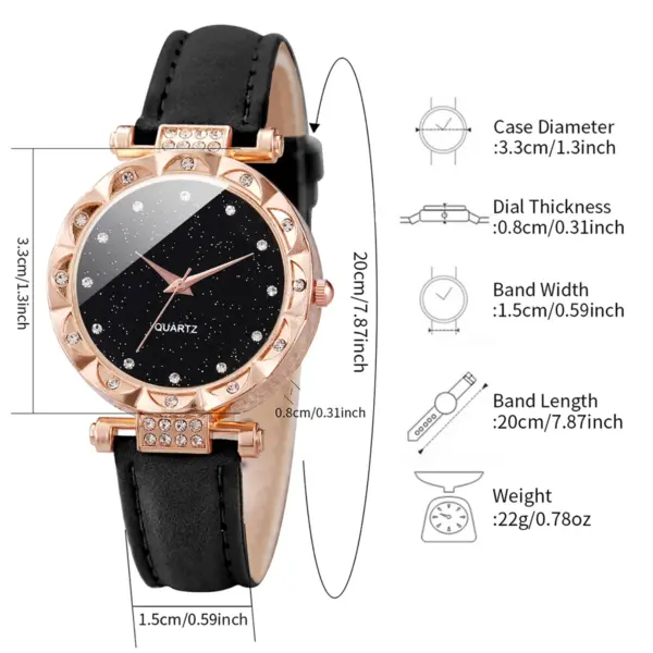 3PCS Women's Quartz Watches Set Leather Bands - Image 6