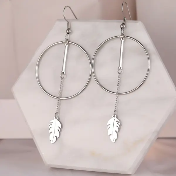 Stainless Steel Drop Earrings with Triangle Design - Image 4