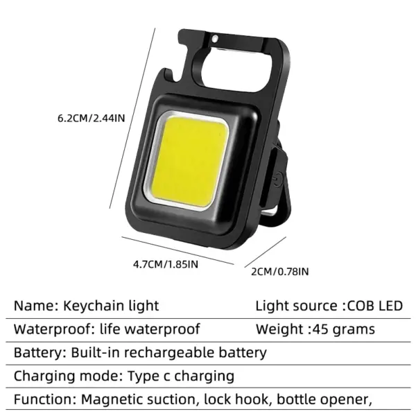 COB LED Keychain Flashlight with Bottle Opener - Image 2