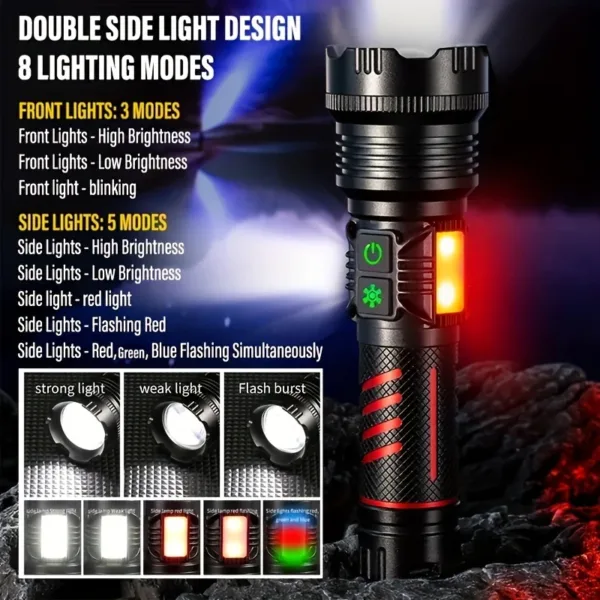 8 Mode LED Flashlight with Dual Side Light - Image 4