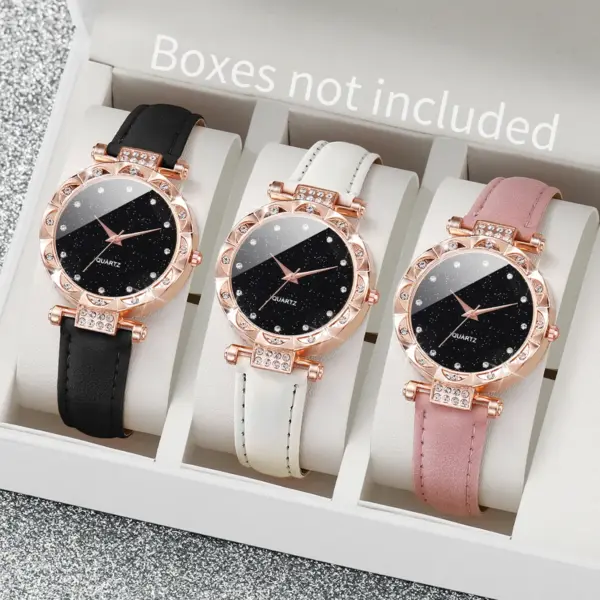 3PCS Women's Quartz Watches Set Leather Bands