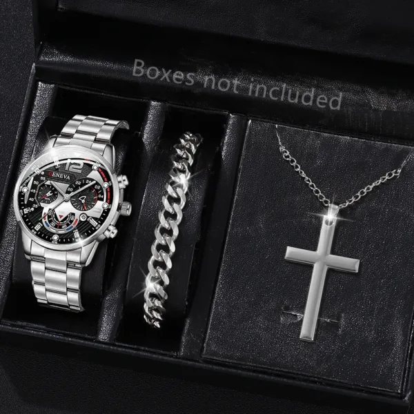 3PCS Men's Quartz Watch Set with Necklace & Bracelet