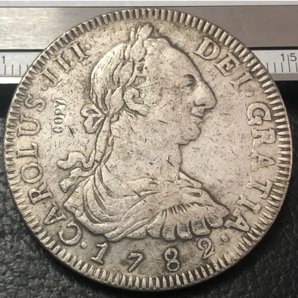 1782 Spanish Reales Copy Antique Silver Coin - Image 3