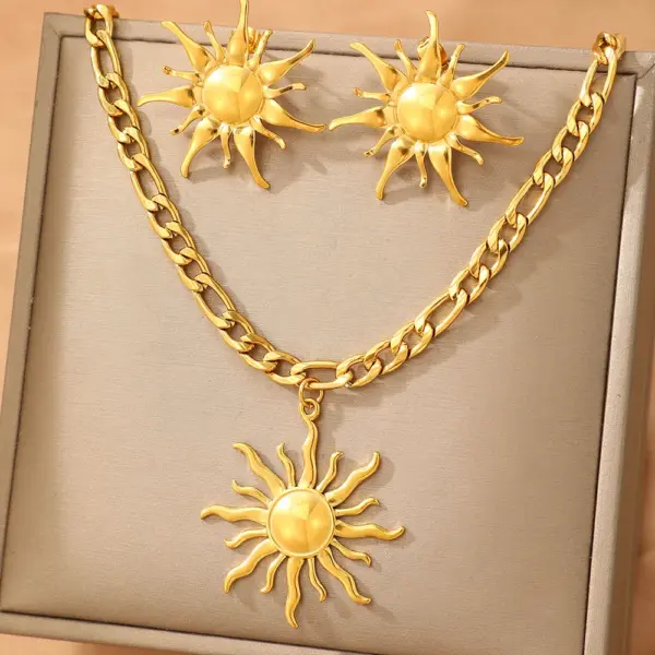 Stainless Steel Sunflower Necklace and Earrings Set - Image 2