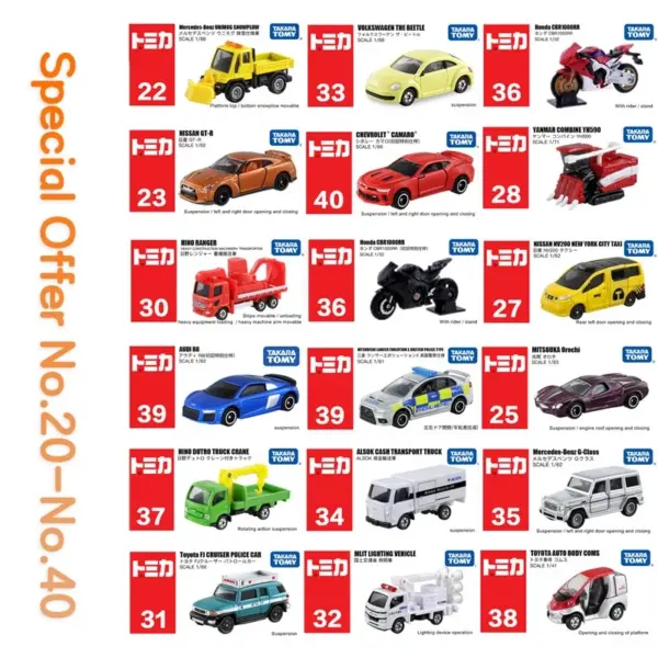 Tomica Diecast Cars 1:64 Model No.21-40 Set