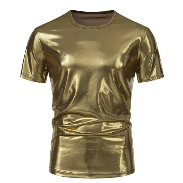 Men's Glossy Silver Gold Casual Party T-Shirt - Image 2