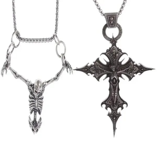 Neo-Gothic Purgatory Cross Pendant Necklace