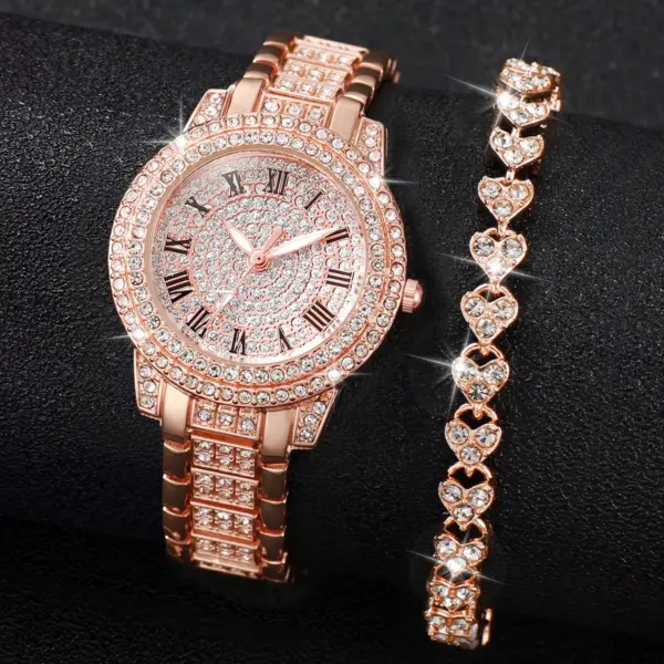 Women's Full Diamond Quartz Watch and Bracelet Set - Image 4