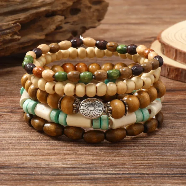 Adjustable Leather Beaded Wrap Bracelets Set - Image 8