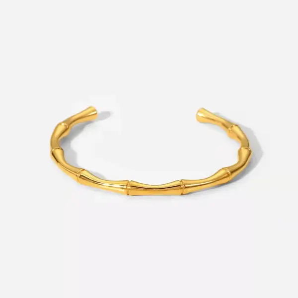 Gold Bamboo Style Stainless Steel Cuff Bracelet - Image 5