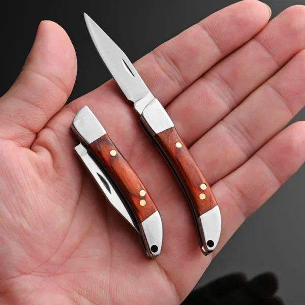 Portable Stainless Steel Folding Knife with Wood Handle - Image 7